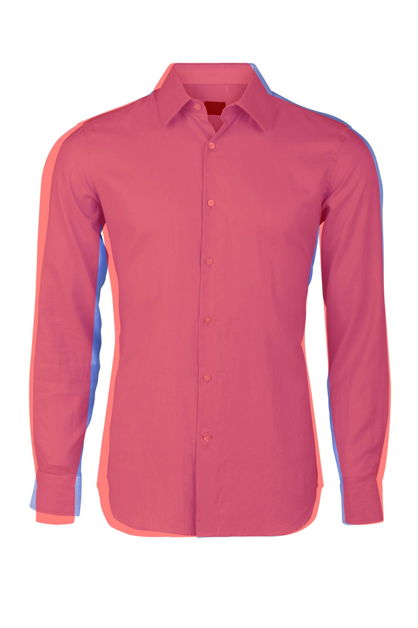 apparel-retouching-shirt-shape-silhouette-before Product image of blue dress shirt with red overlay showing ideal silhouette